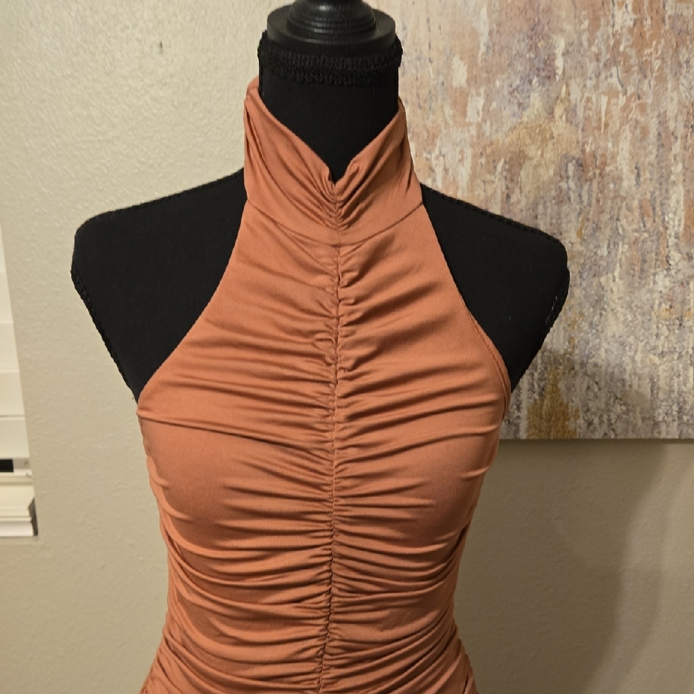 NWOT Ruched Halter Neck Dress in Pink
